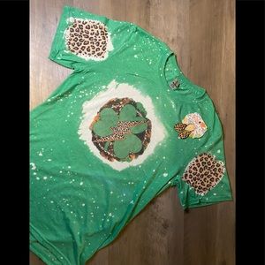 Unisex Womens St. Patricks Day Bleached Shirt and Earring Bundle